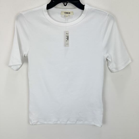 Madewell Regenerative Cotton Ribbed Elbow Sleeve Tee Shirt White Medium NWT - Picture 7 of 13